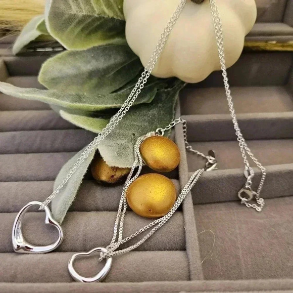 2 PC 925 sterling silver snake bracelet with heart. Necklace with heart pendant - Picture 4 of 4